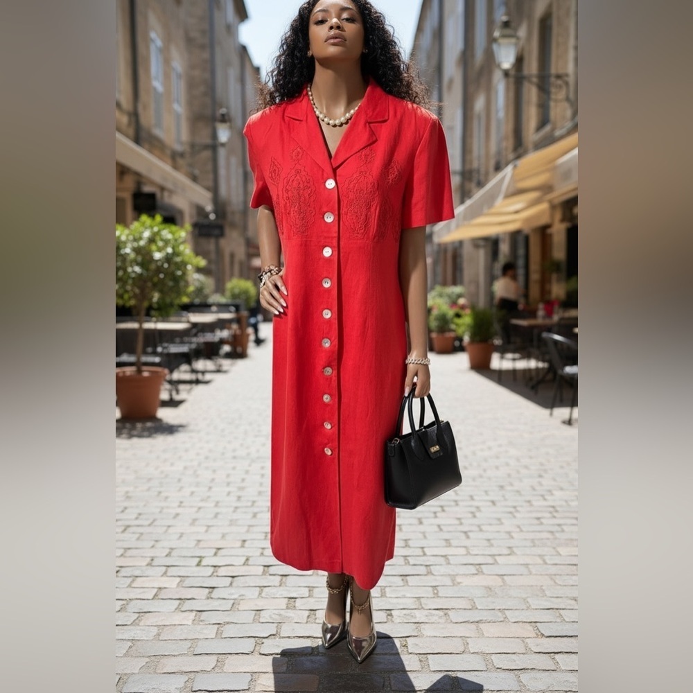 Elegant Red Button-Down Dress☑️ - Picture 4 of 13